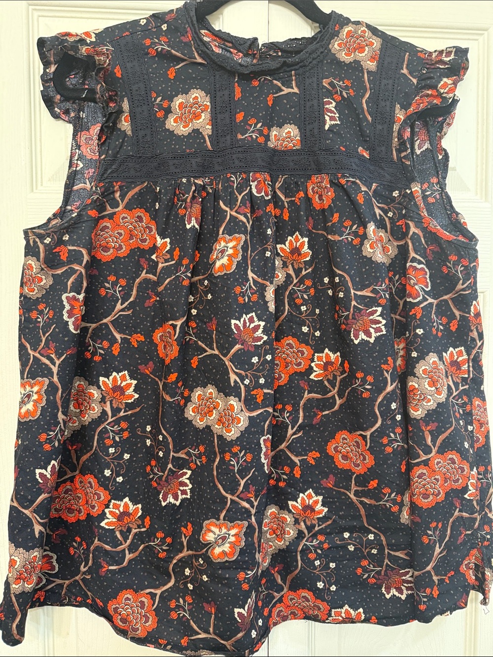 Lane Bryant black Floral Sleeveless Ruffled Yoke Blouse